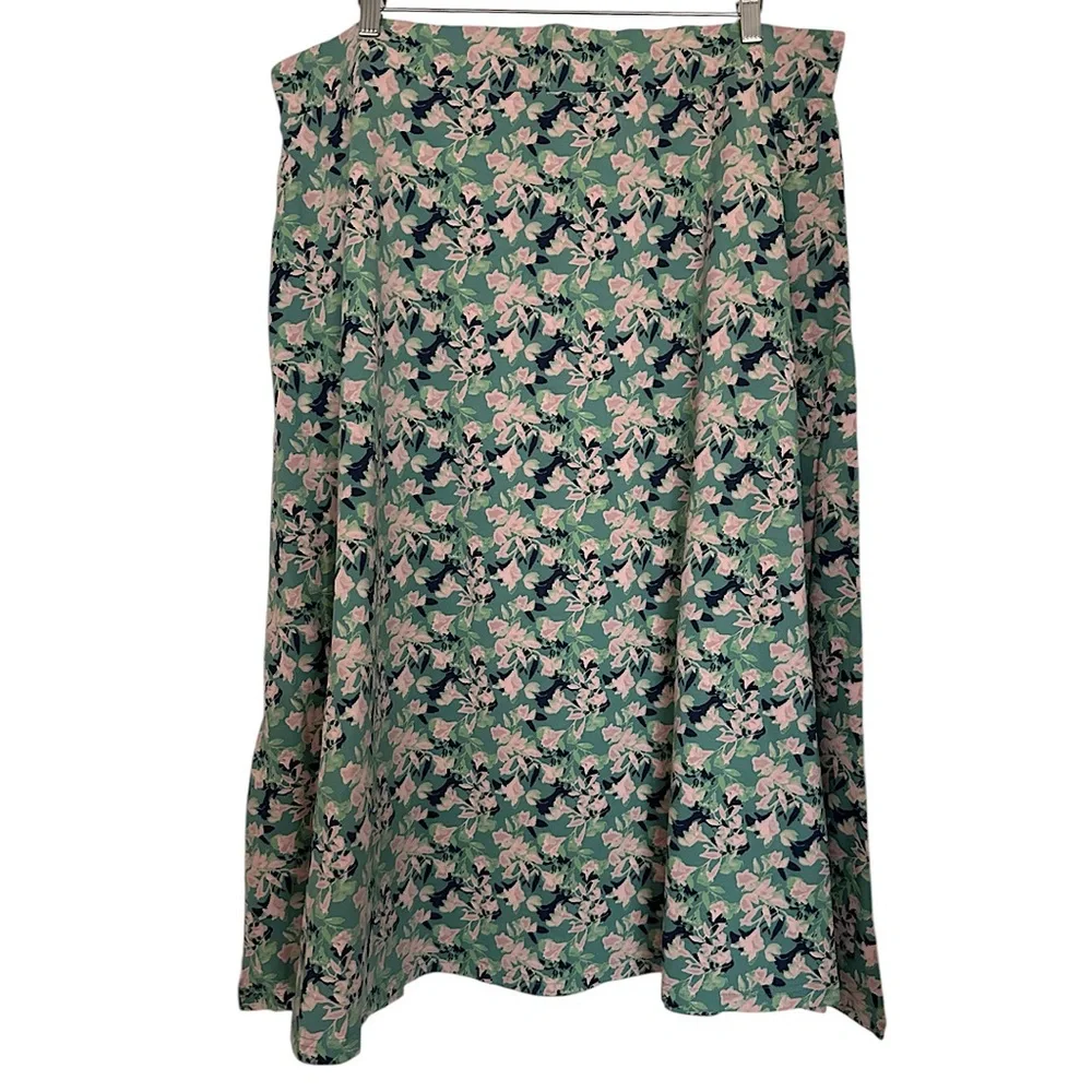 NWT Pact Women’s Midi Skirt Shadow Floral Spruce Size 3X Stretch Pockets Green
